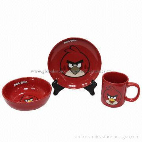 3pcs Ceramic Dinner Set, Glazed, Food-safe